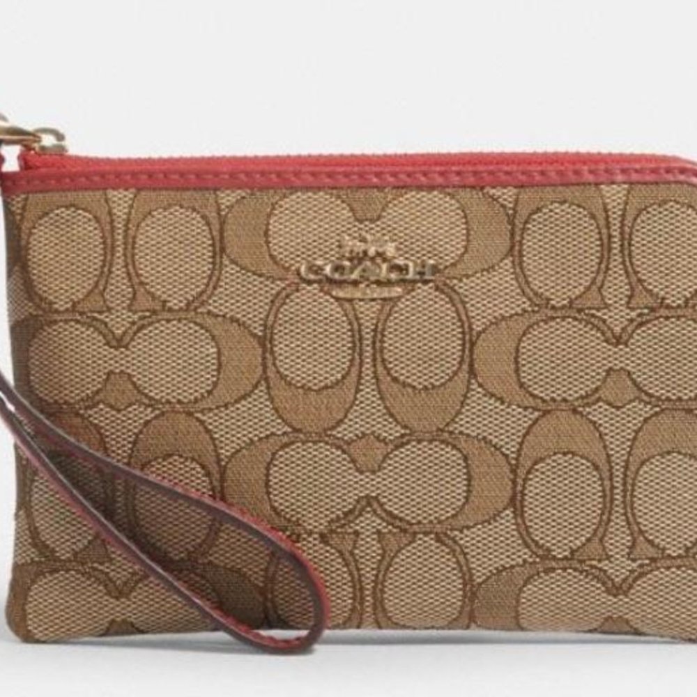 Coach Corner Zip Wristlet Signature Canvas